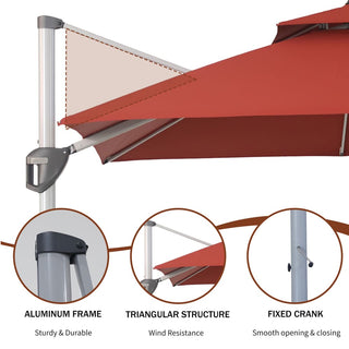 10 Ft Square Aluminum 360° Cantilever Patio Umbrella with Cover – Outdoor Yard Market Shade