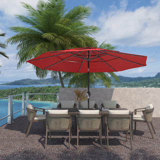 10FT 3-Tier Solar LED Patio Umbrella with Tilt & Crank, Aluminum Market Umbrella for Backyard, Deck & Garden
