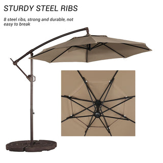 10FT Steel Cantilever Patio Umbrella with 2-Way Stop Crank, Offset Hanging Outdoor Umbrella for Patio, Pool, Deck & Garden