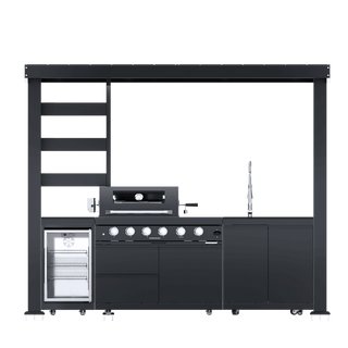 110-Inch 4-Burner 72000 BTU Outdoor Kitchen Island Grill | Stainless Steel BBQ with Wine Cooler, Rotisserie, Granite Countertop & Storage