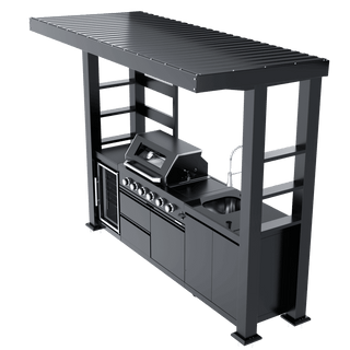 110-Inch 4-Burner 72000 BTU Outdoor Kitchen Island Grill | Stainless Steel BBQ with Wine Cooler, Rotisserie, Granite Countertop & Storage