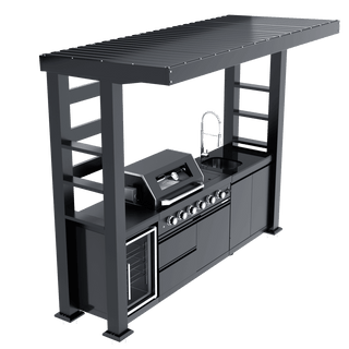 110-Inch 4-Burner 72000 BTU Outdoor Kitchen Island Grill | Stainless Steel BBQ with Wine Cooler, Rotisserie, Granite Countertop & Storage