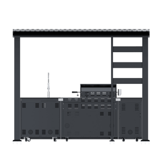 110-Inch 4-Burner 72000 BTU Outdoor Kitchen Island Grill | Stainless Steel BBQ with Wine Cooler, Rotisserie, Granite Countertop & Storage