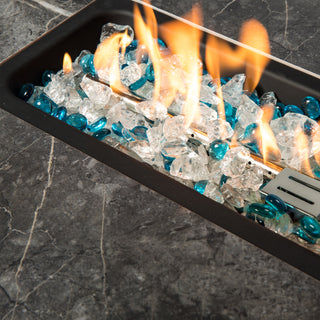 32" Propane Gas Fire Pit Table, 50000 BTU Rectangular Fire Pit, Tile Tabletop with Beautiful Wicker Base for Outside Patio Deck Garden Courtyard-Brown