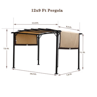 12 x 9 Ft Outdoor Pergola Gazebo with Retractable Canopy, Steel Frame Patio Grape Pergola for Backyard, Garden & Deck