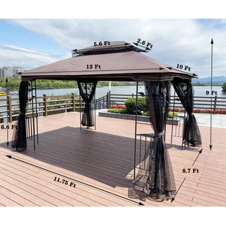 13x10 Ft Outdoor Patio Gazebo Canopy Tent with Ventilated Double Roof & Detachable Mosquito Netting