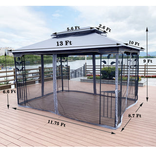 13x10 Ft Outdoor Patio Gazebo Canopy Tent with Ventilated Double Roof & Detachable Mosquito Netting