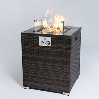 24" Propane Gas Fire Pit Table, 50000 BTU Square Fire Pit, Tile Tabletop with Beautiful Wicker Base for Outside Patio Deck Garden Courtyard-Espresso