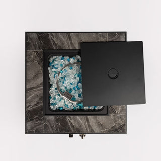 24" Propane Gas Fire Pit Table, 50000 BTU Square Fire Pit, Tile Tabletop with Beautiful Wicker Base for Outside Patio Deck Garden Courtyard-Brown