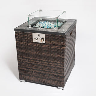 24" Propane Gas Fire Pit Table, 50000 BTU Square Fire Pit, Tile Tabletop with Beautiful Wicker Base for Outside Patio Deck Garden Courtyard-Espresso