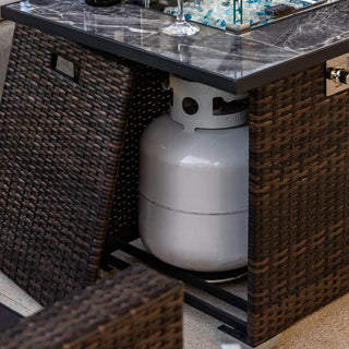 44" Propane Gas Fire Pit Table, 50000 BTU Rectangular Fire Pit, Tile Tabletop with Beautiful Wicker Base for Outside Patio Deck Garden Courtyard-Brown
