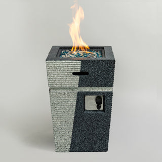 20" Propane Gas Fire Pit Table, 40000 BTU Square Concrete Fire Pit for Outside Patio Deck Garden Backyard-Light Gray