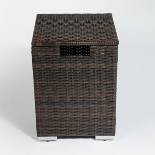32" Propane Gas Fire Pit Table with Propane Tank Cover, 50000 BTU Square Steel Fire Pit with Beautiful Wicker Base for Outside Patio Deck Garden Backyard-Black