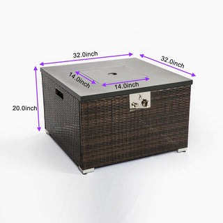 32" Propane Gas Fire Pit Table with Propane Tank Cover, 50000 BTU Square Steel Fire Pit with Beautiful Wicker Base for Outside Patio Deck Garden Backyard-Black