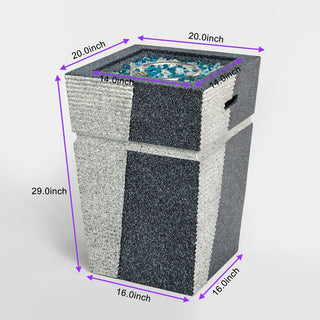 20" Propane Gas Fire Pit Table, 40000 BTU Square Concrete Fire Pit for Outside Patio Deck Garden Backyard-Light Gray