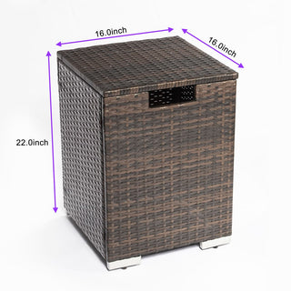 32" Propane Gas Fire Pit Table with Propane Tank Cover, 50000 BTU Square Steel Fire Pit with Beautiful Wicker Base for Outside Patio Deck Garden Backyard-Black