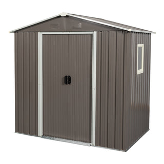 6X5 FT Outdoor Metal Storage Shed with Window and Lockable Door, Weather-Resistant Tool Storage House for Garden and Backyard, Grey