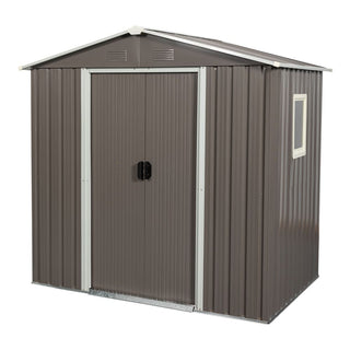 6X5 FT Outdoor Metal Storage Shed with Window and Lockable Door, Weather-Resistant Tool Storage House for Garden and Backyard, Grey