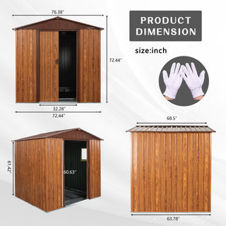 6X6 FT Metal Storage Shed Appealing horizontal siding in woodgrain with coffee trim to complement