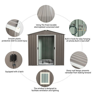6X5 FT Outdoor Metal Storage Shed with Window and Lockable Door, Weather-Resistant Tool Storage House for Garden and Backyard, Grey
