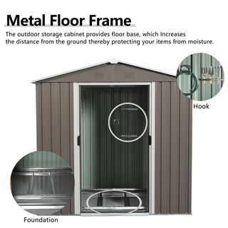 6X5 FT Outdoor Metal Storage Shed with Lockable Door, Weather-Resistant Tool Storage House for Garden and Backyard, Grey