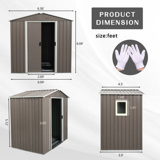 6X5 FT Outdoor Metal Storage Shed with Window and Lockable Door, Weather-Resistant Tool Storage House for Garden and Backyard, Grey