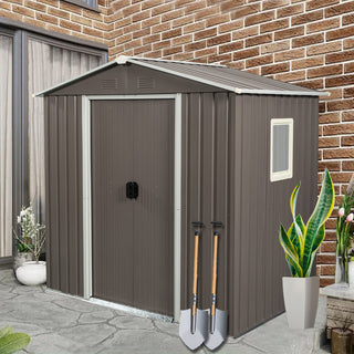 6X5 FT Outdoor Metal Storage Shed with Window and Lockable Door, Weather-Resistant Tool Storage House for Garden and Backyard, Grey