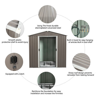 6X5 FT Outdoor Metal Storage Shed with Lockable Door, Weather-Resistant Tool Storage House for Garden and Backyard, Grey