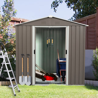 6X5 FT Outdoor Metal Storage Shed with Lockable Door, Weather-Resistant Tool Storage House for Garden and Backyard, Grey