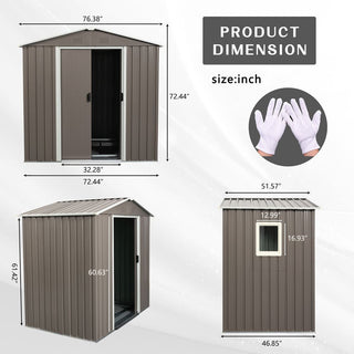 6X5 FT Outdoor Metal Storage Shed with Window and Lockable Door, Weather-Resistant Tool Storage House for Garden and Backyard, Grey