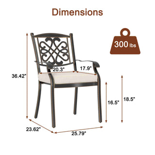 Red/Beige 4-Piece Cast Aluminum Patio Dining Chairs with Diagonal-Mesh & Vine Backrest
