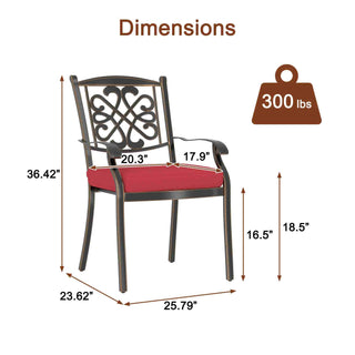Red/Beige 4-Piece Cast Aluminum Patio Dining Chairs with Diagonal-Mesh & Vine Backrest