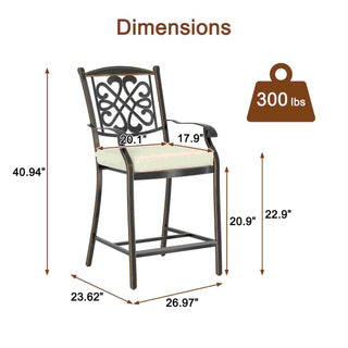 4-Piece Cast Aluminum Patio Bar Dining Chairs with Diamond-Mesh Curved Backrest – Red/Beige