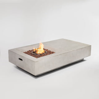 60" Propane Gas Fire Pit Table, 50000 BTU Rectangular Concrete Fire Pit for Outside Patio Deck Garden Backyard- Light Gray