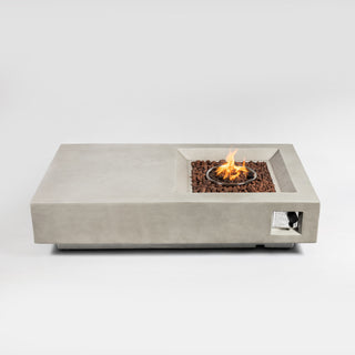 60" Propane Gas Fire Pit Table, 50000 BTU Rectangular Concrete Fire Pit for Outside Patio Deck Garden Backyard- Light Gray