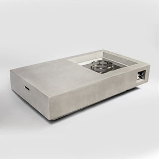 60" Propane Gas Fire Pit Table, 50000 BTU Rectangular Concrete Fire Pit for Outside Patio Deck Garden Backyard- Light Gray