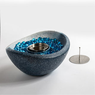 Tabletop Fire Pit Black/White+Blue, Outdoor & Indoor Fire Pit, Portable Concrete Fire Pit, Personal Ethanol Fireplace, Outdoor Table Top Fire Pit, Mini Fire Pit Smokeless Fire Bowl