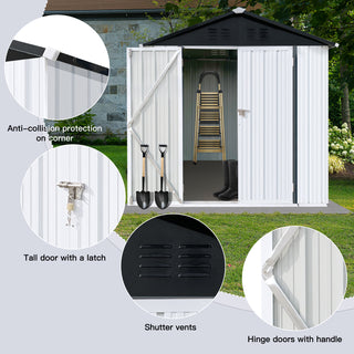 Mondawe 6ft x 4ft Metal Outdoor Storage Shed with Apex Roof, White & Black Garden Tool Organizer