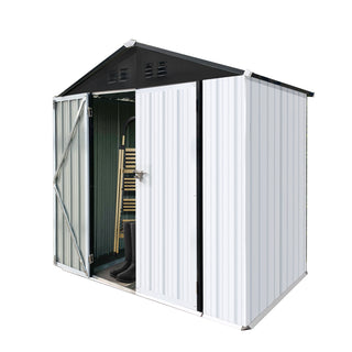 Mondawe 6ft x 4ft Metal Outdoor Storage Shed with Apex Roof, White & Black Garden Tool Organizer