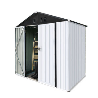 Mondawe 6ft x 4ft Metal Outdoor Storage Shed with Apex Roof, White & Black Garden Tool Organizer