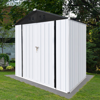 Mondawe 6ft x 4ft Metal Outdoor Storage Shed with Apex Roof, White & Black Garden Tool Organizer