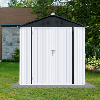 Mondawe 6ft x 4ft Metal Outdoor Storage Shed with Apex Roof, White & Black Garden Tool Organizer