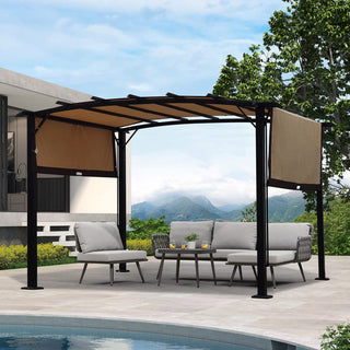12 x 9 Ft Outdoor Pergola Gazebo with Retractable Canopy, Steel Frame Patio Grape Pergola for Backyard, Garden & Deck