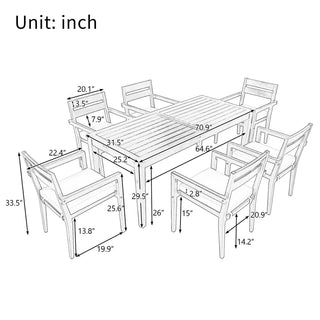 7-Piece Acacia Wood Patio Dining Set with Cushions – Large Table & 6 Chairs for Outdoor Living
