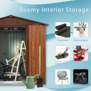 6X6 FT Metal Storage Shed Appealing horizontal siding in woodgrain with coffee trim to complement