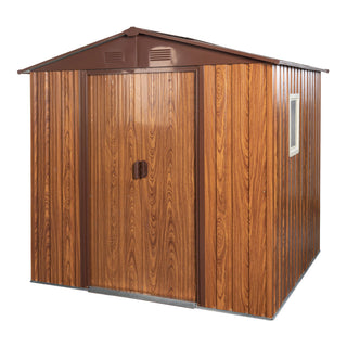 6X6 FT Metal Storage Shed Appealing horizontal siding in woodgrain with coffee trim to complement