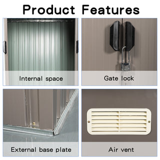 6X4 FT Outdoor Metal Storage Shed with Floor Base, Weatherproof Garden Tool Organizer