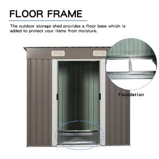 6X4 FT Outdoor Metal Storage Shed with Floor Base, Weatherproof Garden Tool Organizer