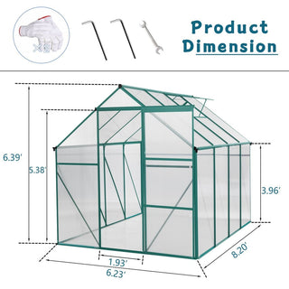 Polycarbonate Greenhouse Raised Base and Anchor Aluminum Heavy Duty Walk-in Greenhouses for Outdoor Backyard in All Season