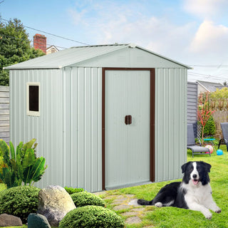 8X4 FT Outdoor Metal Storage Shed with Window and Metal Foundation for Backyard, Patio, Lawn